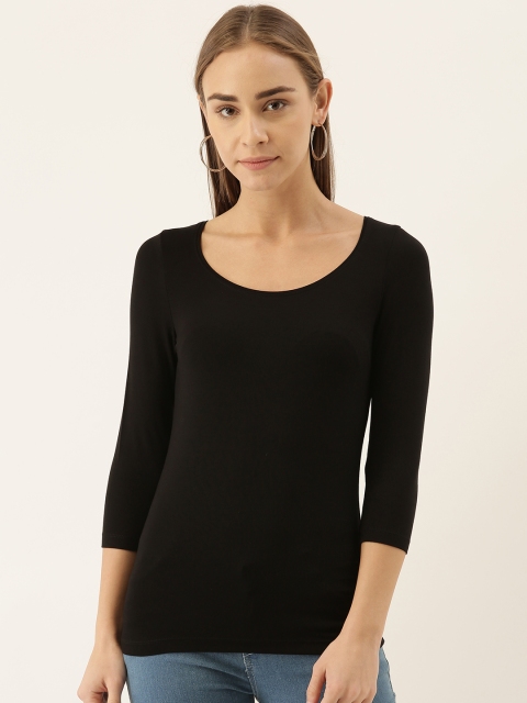 

zebu Women Black Solid Slim Fit Round Neck T-shirt