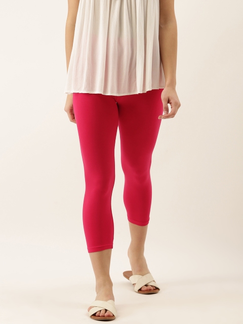 

zebu Women Pink Solid Three-Fourth Length Leggings
