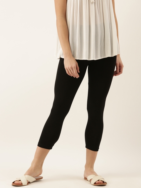 

zebu Women Black Solid Three-Fourth Length Leggings