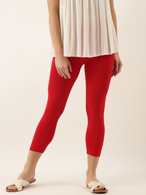 

zebu Women Red Solid Three-Fourth Length Leggings