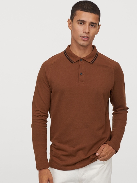 

H&M Men Brown Solid Polo Shirt Muscle Fit
