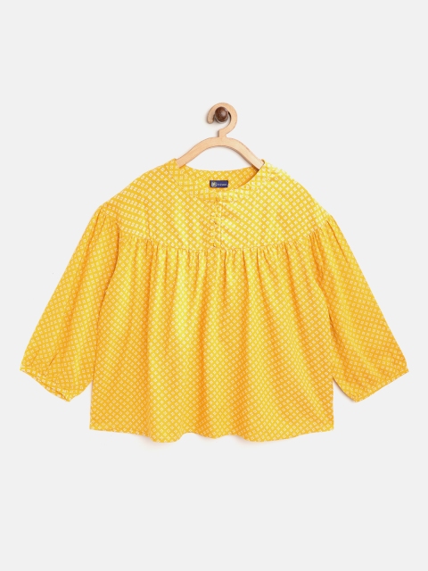 

YK Girls Mustard Yellow & White Printed A-Line Top