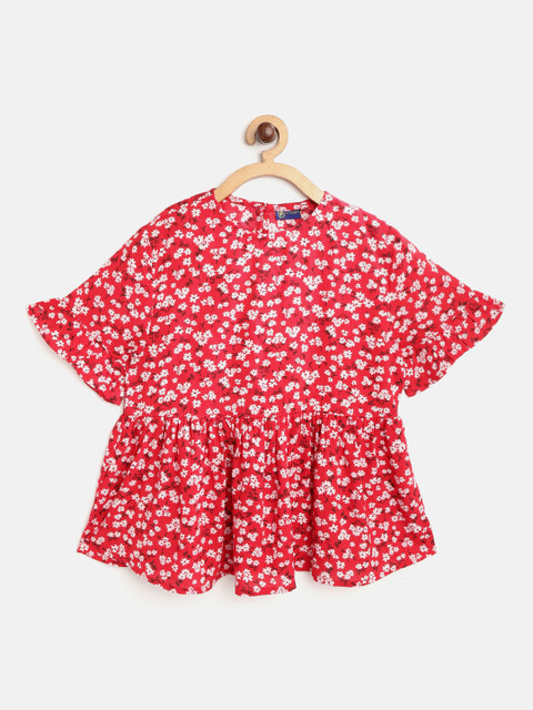 

YK Girls Red & White Floral Print Top