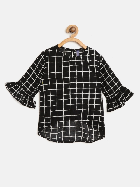 

YK Girls Black & White Checked High-Low Top with Bell Sleeves