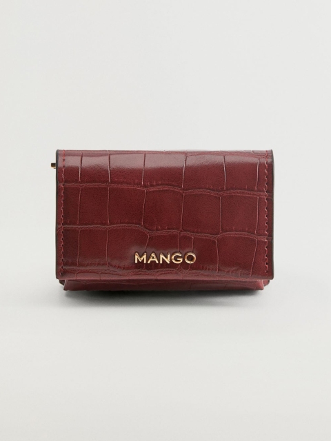 

MANGO Women Maroon Croc-Textured Two Fold Wallet