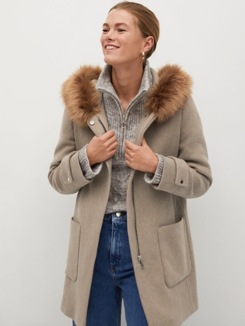 

MANGO Women Beige Sustainable Solid Hooded Parka Coat