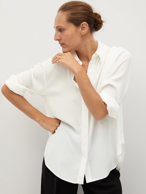 

MANGO Women White Regular Fit Solid Sustainable Oversized Casual Shirt