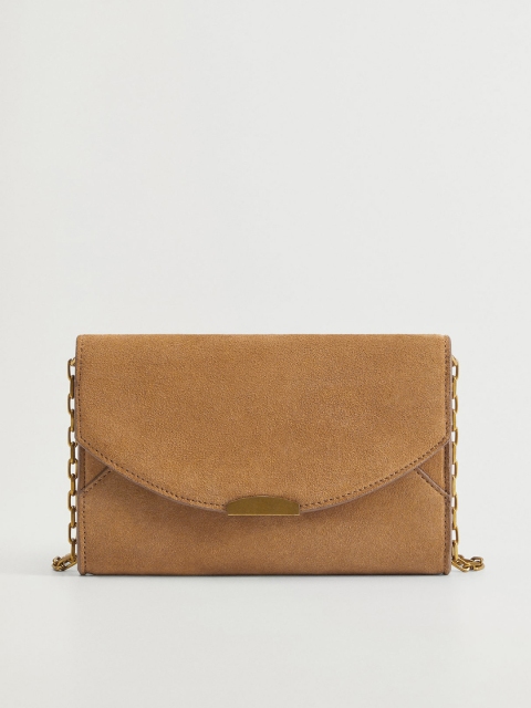 

MANGO Tan Brown Solid Leather Sling Bag