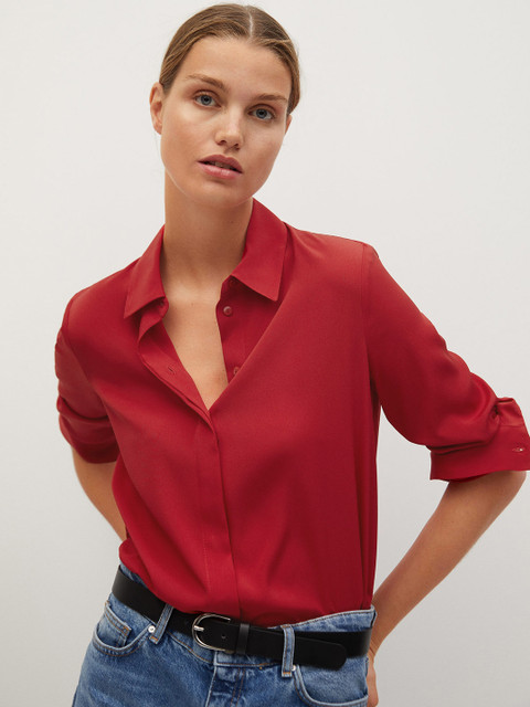 

MANGO Women Red Regular Fit Sustainable Solid Casual Shirt