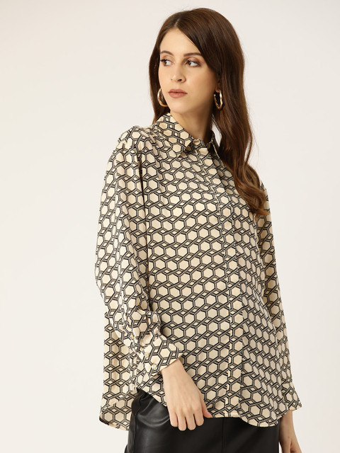 

MANGO Women Cream-Coloured & Brown Sustainable Printed Regular Fit Casual Shirt
