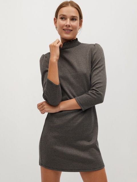 

MANGO Women Black & Beige Houndstooth Pattern Shift Dress