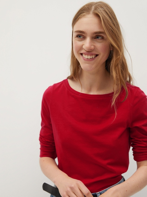 

MANGO Women Red Solid Boat Neck T-shirt