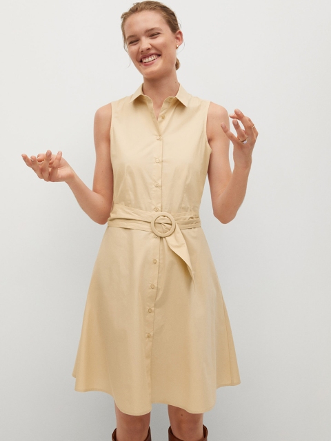 

MANGO Women Cream-Coloured Solid Shirt Dress with Belt