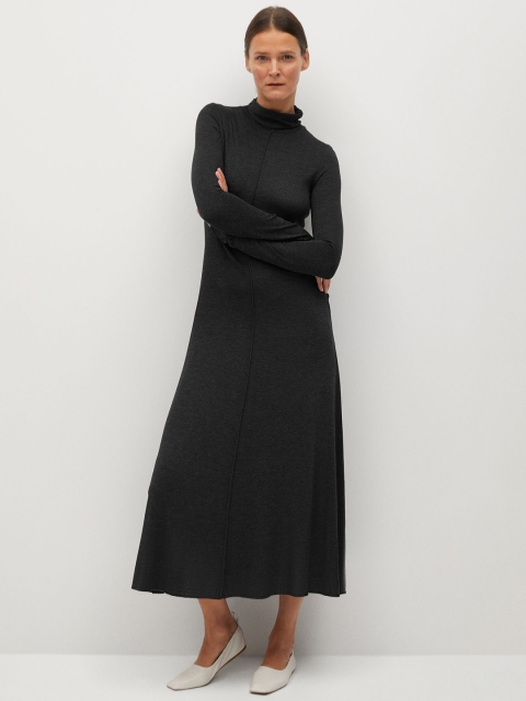 

MANGO Women Charcoal Grey Turtle Neck Solid Maxi Dress