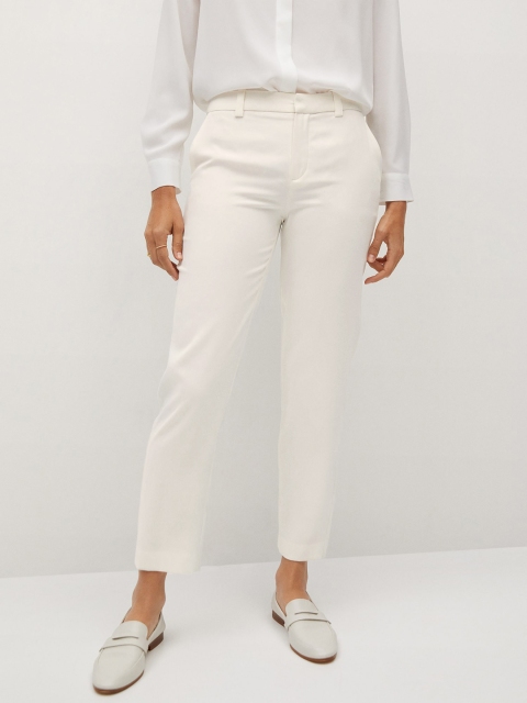 

MANGO Women Off-White Regular Fit Solid Sustainable Cropped Formal Trousers