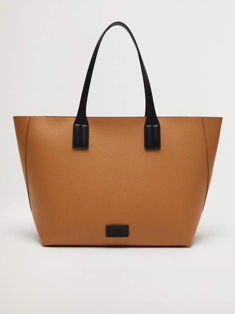 

MANGO Tan Brown Solid Tote Bag
