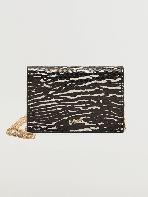 

MANGO Black & White Snakeskin Textured Coin Purse with Sling Strap