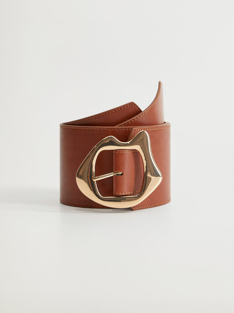 

MANGO Women Tan Brown Solid Wide Belt
