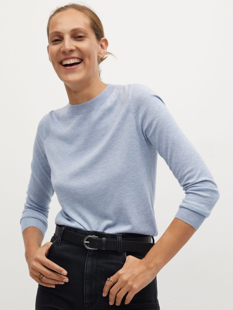 

MANGO Women Blue Solid Pullover
