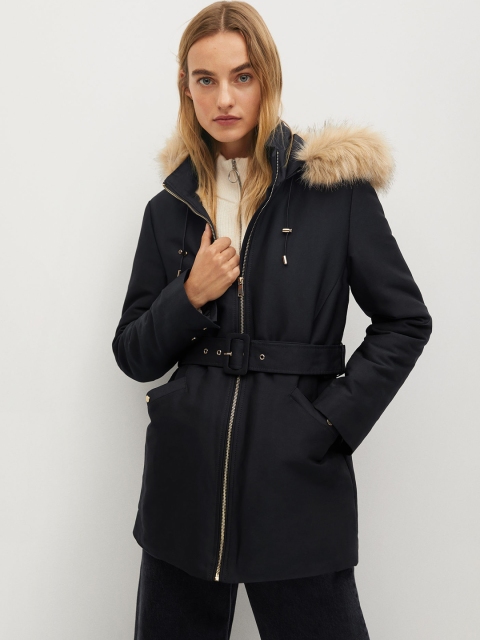 

MANGO Women Black Solid Hooded Parka Jacket