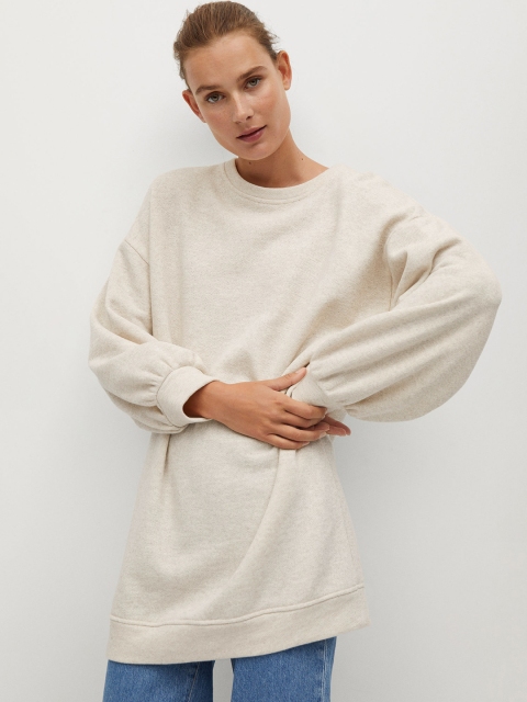 

MANGO Women Off-White Solid Oversized Sweatshirt