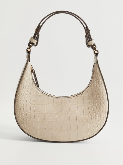 

MANGO Off-White Croc Textured Shoulder Bag