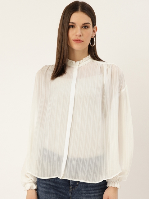 

MANGO Women White Regular Fit Self Striped Semi-Sheer Casual Shirt