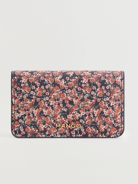 

MANGO Women Navy Blue & Pink Floral Print Two Fold Wallet