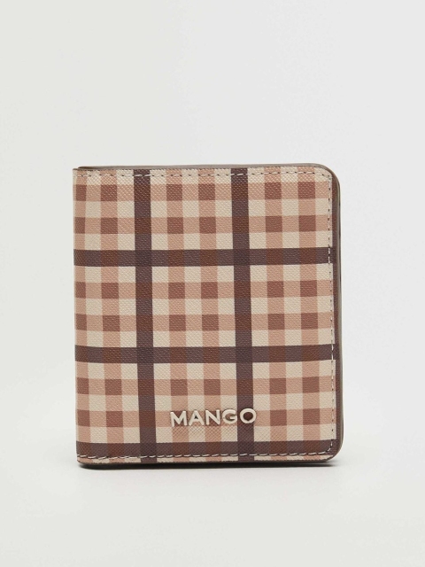 

MANGO Women Coffee Brown & Beige Checked Two Fold Wallet