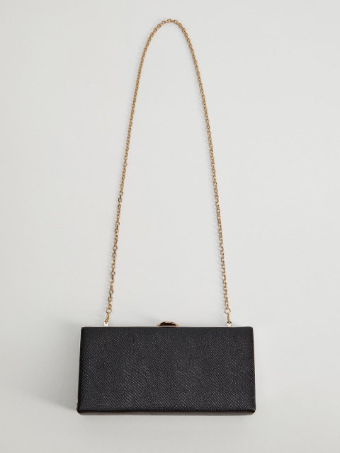 

MANGO Black Snakeskin Textured Box Clutch with Detachable Sling Strap