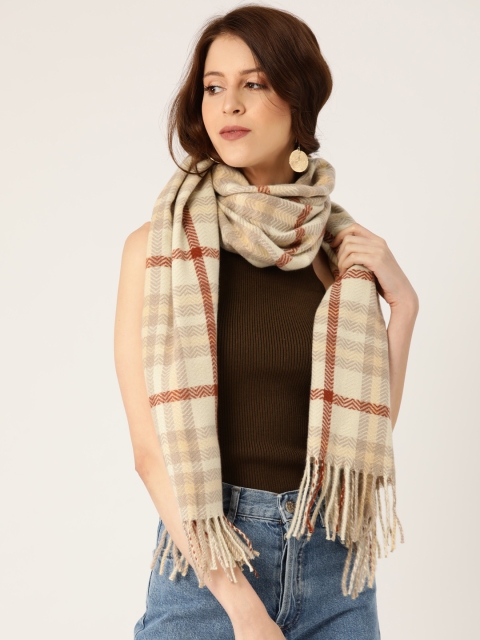 

MANGO Women Beige & Brown Checked Sustainable Scarf