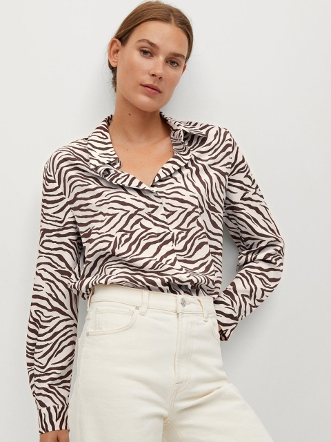 

MANGO Women Brown & White Regular Fit Zebra Print Sustainable Casual Shirt