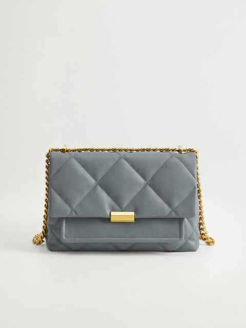 

MANGO Grey Solid Quilted Shoulder Bag