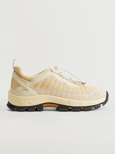 

MANGO Women Cream-Coloured Self-Striped Sneakers