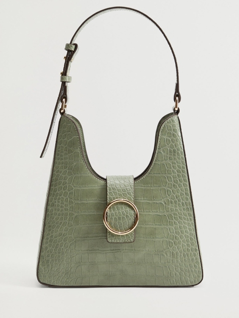 

MANGO Mint Green Croc Textured Shoulder Bag