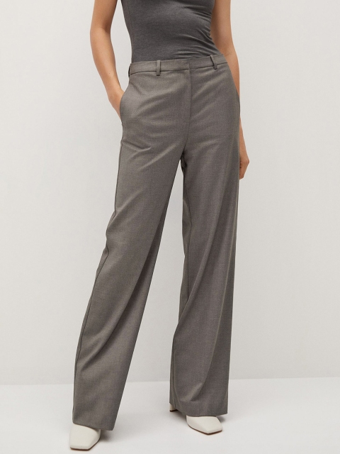 

MANGO Women Grey Regular Fit Solid Sustainable Formal Trousers