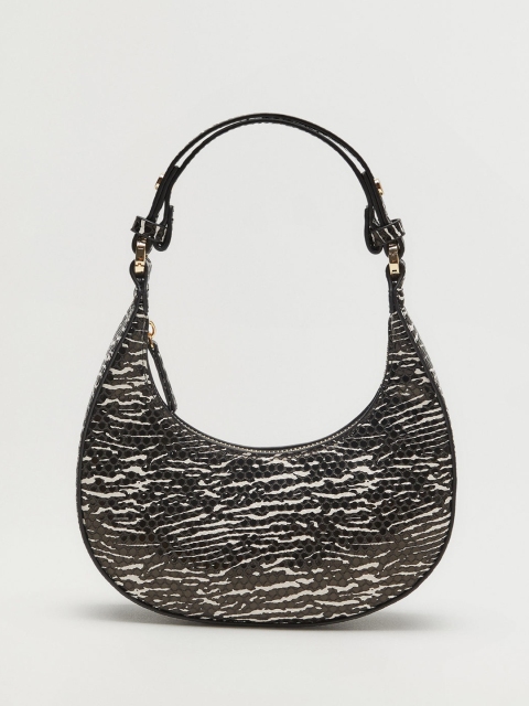 

MANGO Black & White Snakeskin Textured Shoulder Bag