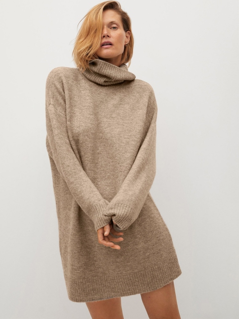 

MANGO Women Beige Solid Mini Jumper Dress