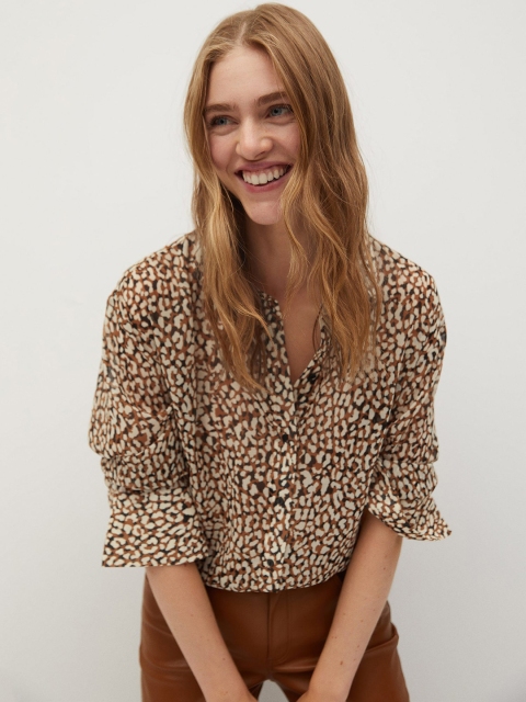 

MANGO Women Brown & Black Sustainable Regular Fit Animal Printed Casual Shirt