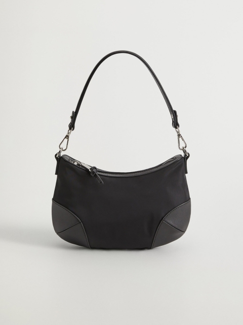 

MANGO Black Solid Handheld Bag with Detachable Sling Strap