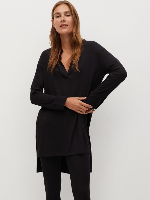 

MANGO Women Black Solid Longline High-Low Top