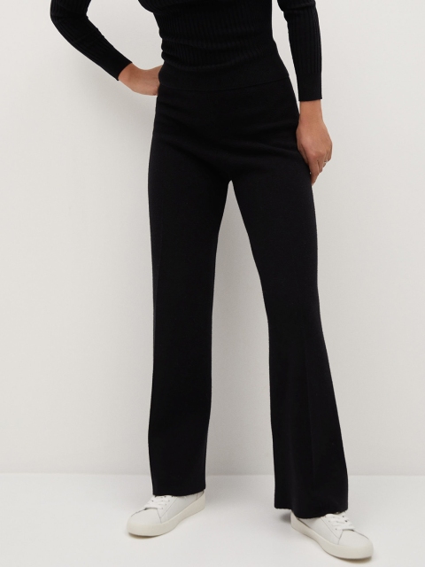 

MANGO Women Black Straight Fit High Rise Solid Knit Regular Trousers