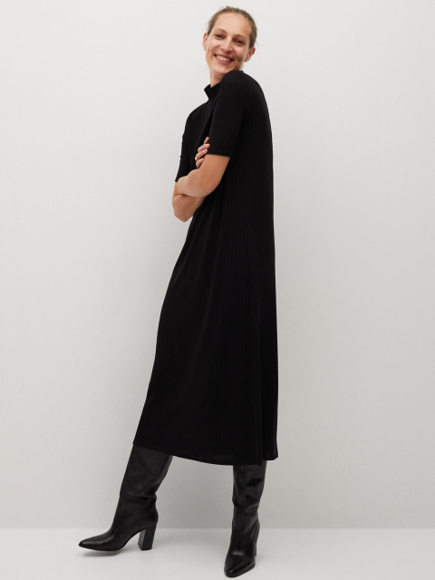 

MANGO Women Black Ribbed Midi T-shirt Dress