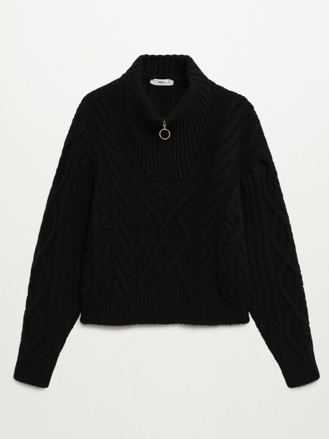 

MANGO Women Black Cable Knit Pullover Acrylic Sweater