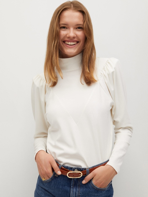 

MANGO Women Off-White Solid Padded Shoulder Top