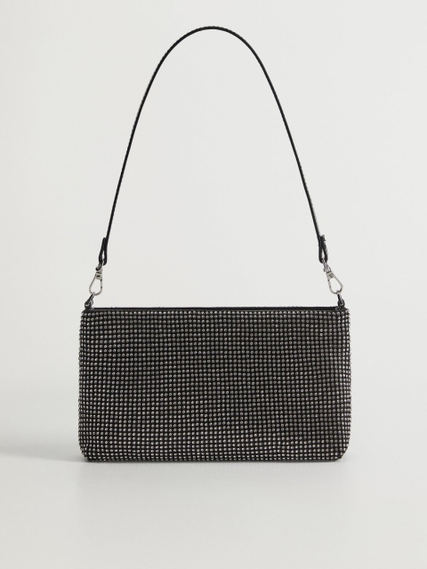

MANGO Black & Silver-Toned Stone-Studded Purse