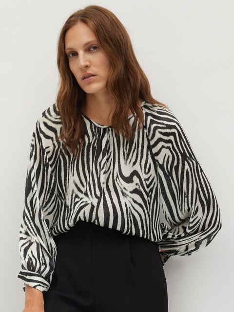 

MANGO Women Black & White Zebra Print Regular Top