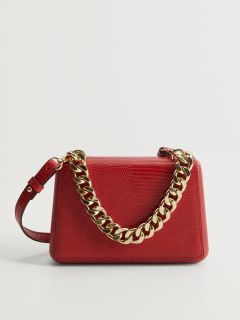 

MANGO Red Snakeskin Textured Box Clutch
