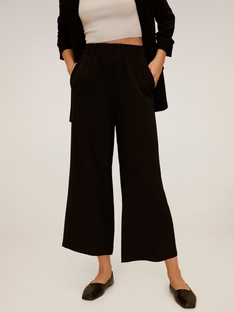 

MANGO Women Black Regular Fit Solid Parallel Trousers