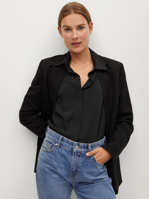 

MANGO Women Black Sustainable Regular Fit Solid Casual Shirt
